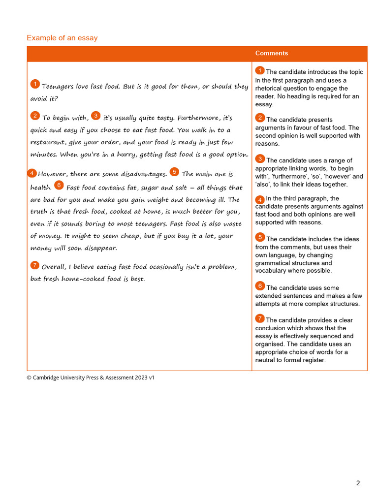 Example Essay PDF Fast Food Essays