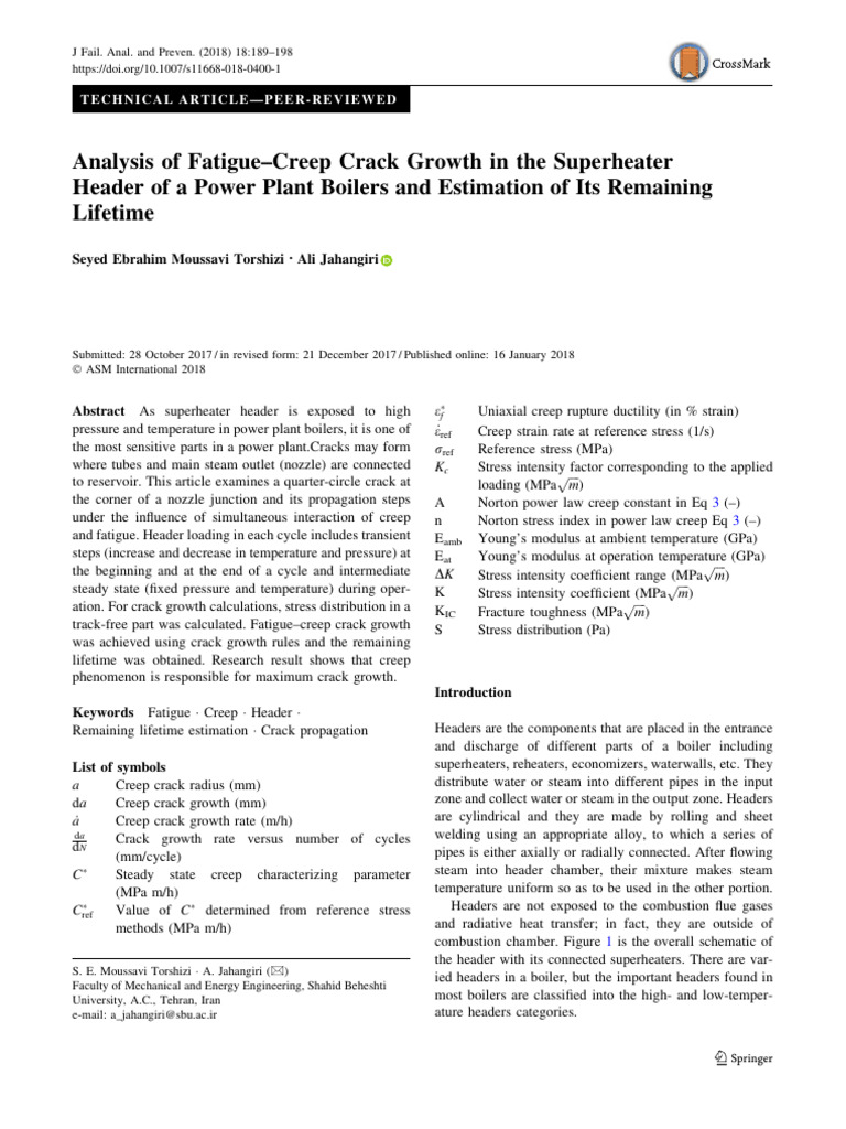 Analysis of Fatigue-Creep Crack Growth in The Superheater Header of A ...