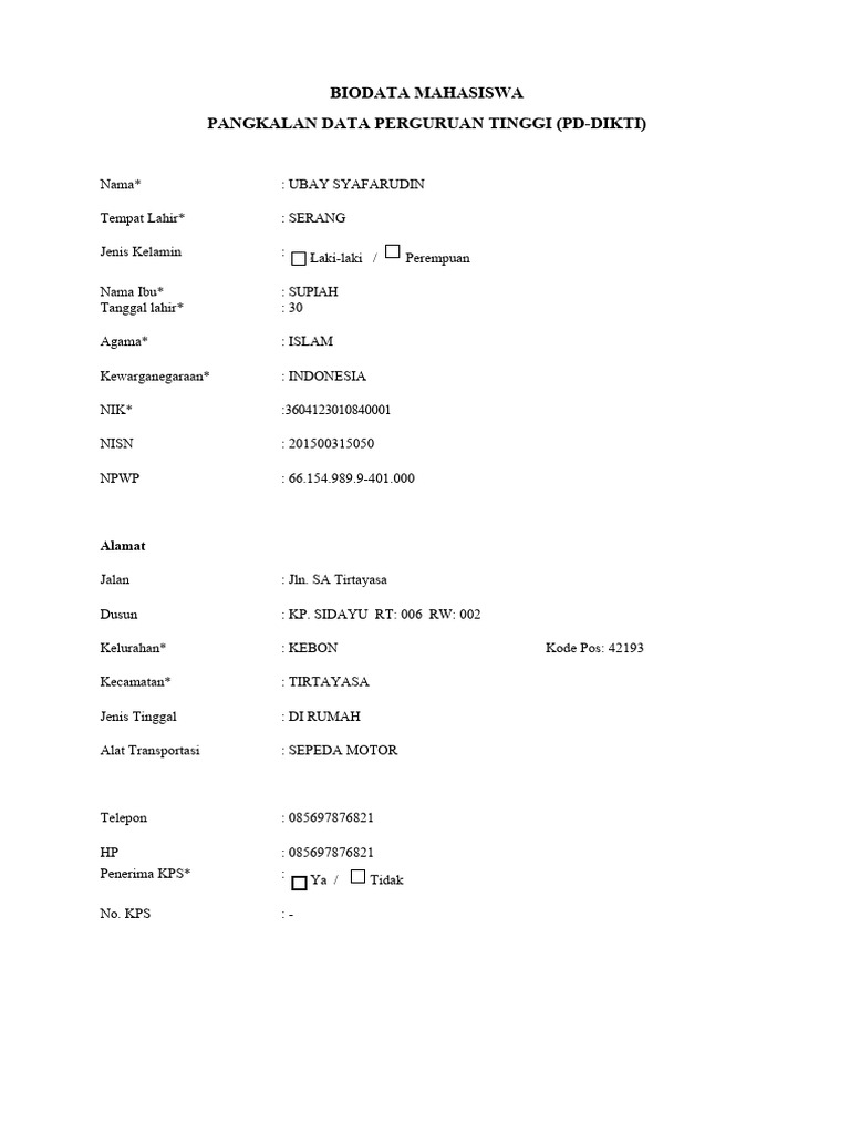 Format biodata mahasiswa pdf