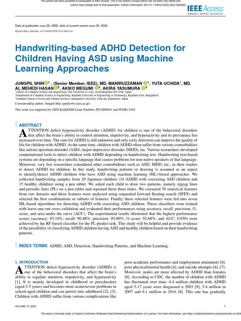 ADHD Detection via Handwriting in ASD | PDF | Support Vector Machine ...