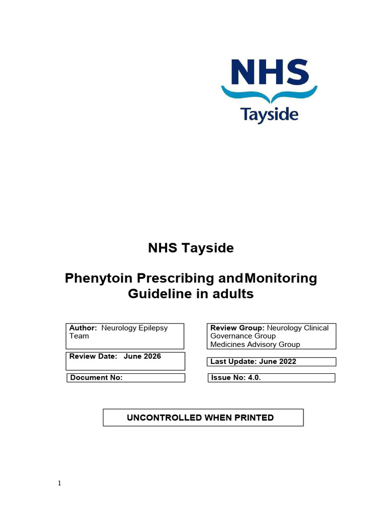 Phenytoin Prescribing Guidelines for Adults | PDF | Chemistry | Dose ...
