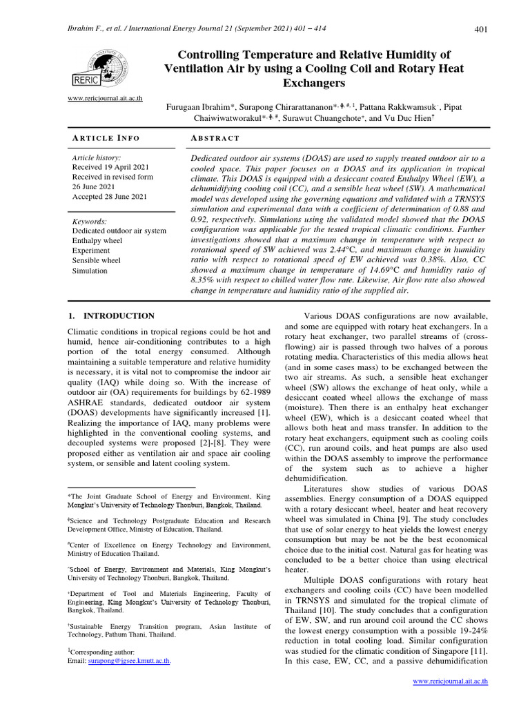 Controlling Temperature and Relative Humidity of Ventilation Air by Using A Cooling Coil and