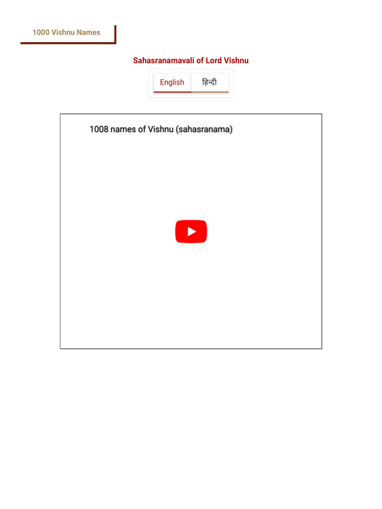 1000 Names of Lord Vishnu - Sahasranamavali of Lord Vishnu | PDF ...