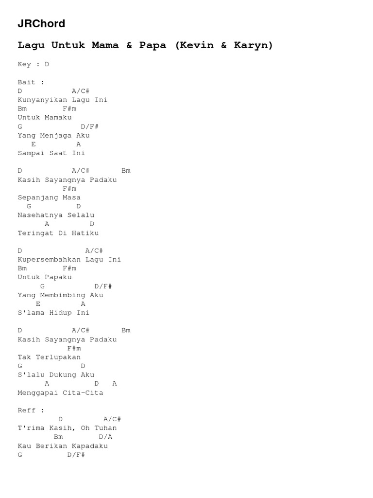 Lirik Lagu Untuk Mama Dan Papa Pdf