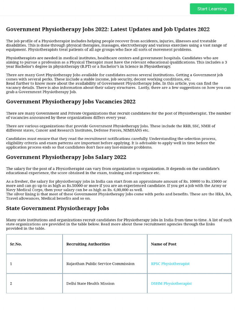 Govt. Physiotherapy Jobs 2023 2023 - List of All Recruiting 
