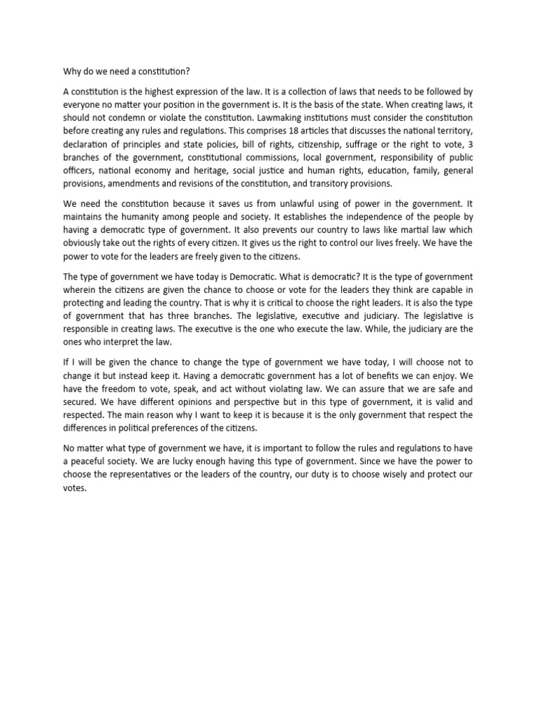 Why Do We Need A Constitution PDF Constitution Citizenship