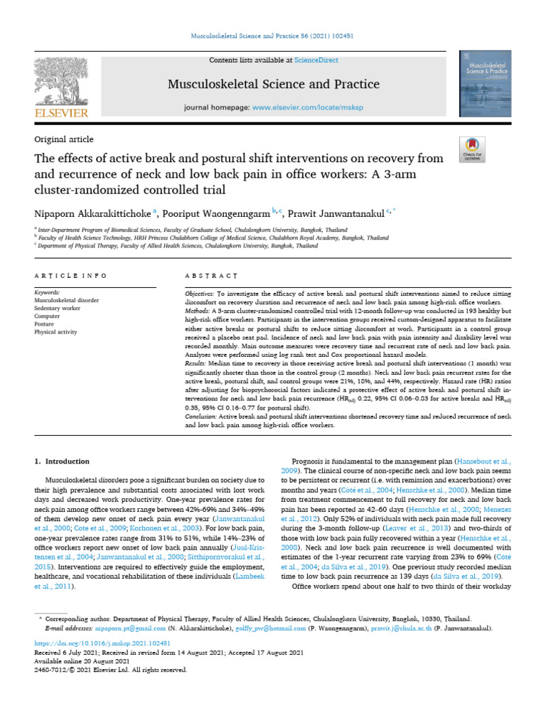 The Effects of Active Break and Postural Shift Interventions On ...