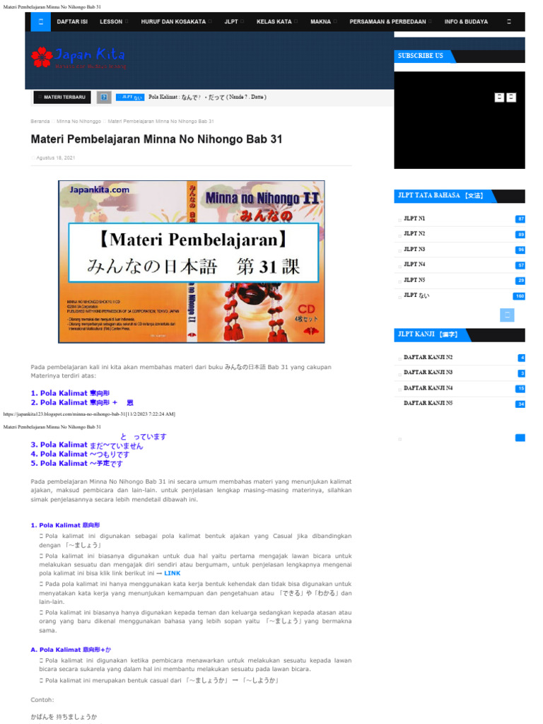 Materi Pembelajaran Minna No Nihongo Bab 31 Pdf