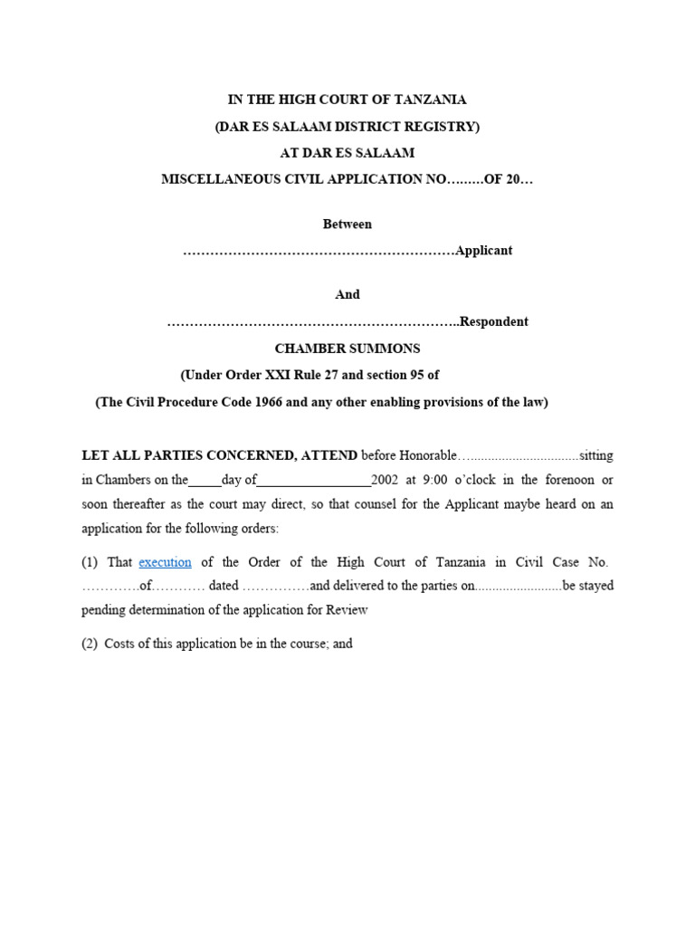 Application For Stay of Execution Tanzan PDF Justice Crime & Violence