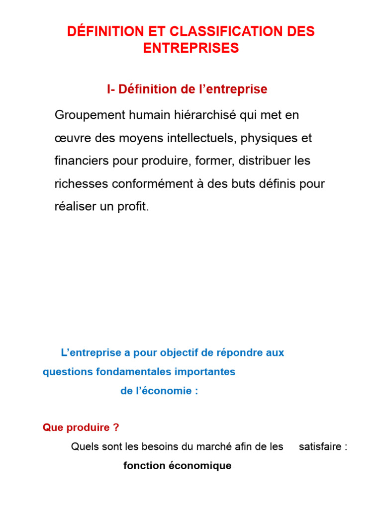 PP 2 Définition Et Classification Des Entreprises PDF Business