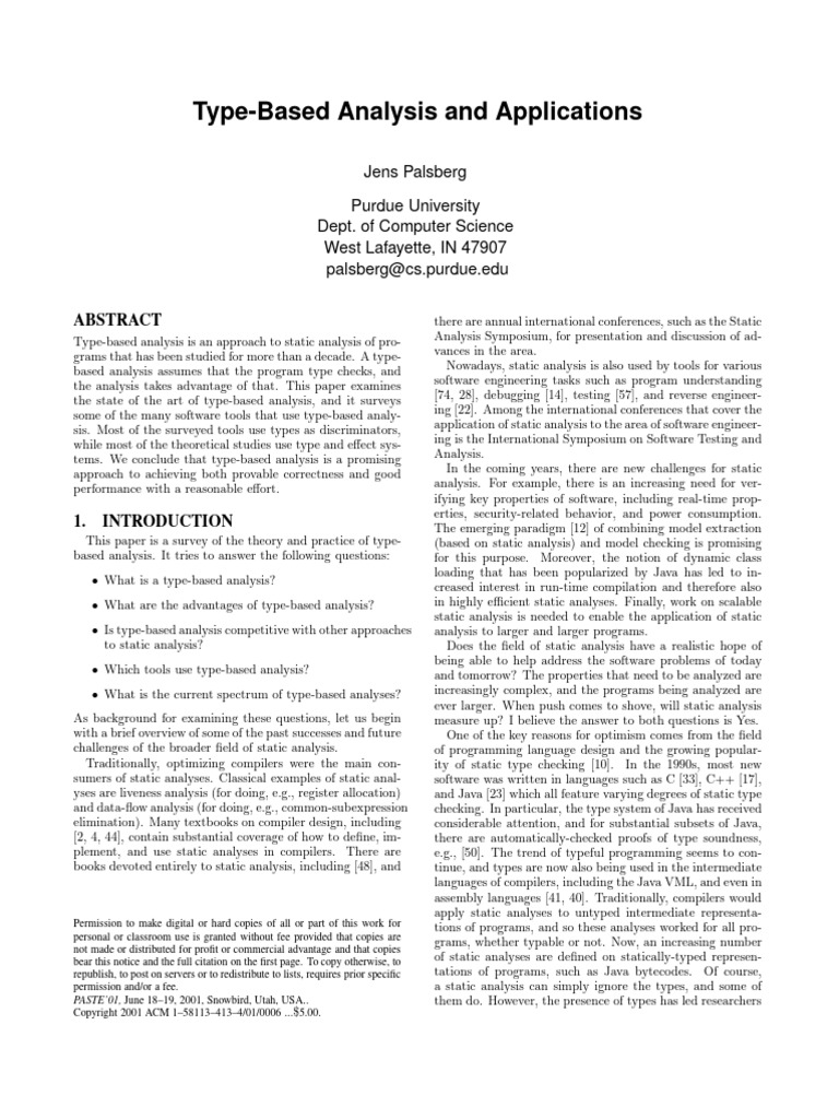 Type based analysis and applications pdf c compiler