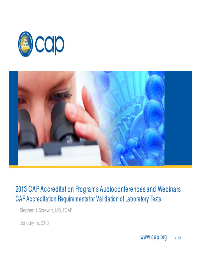 CAP Accreditation Requirements For Validation of Laboratory Tests PDF Coagulation Statistics