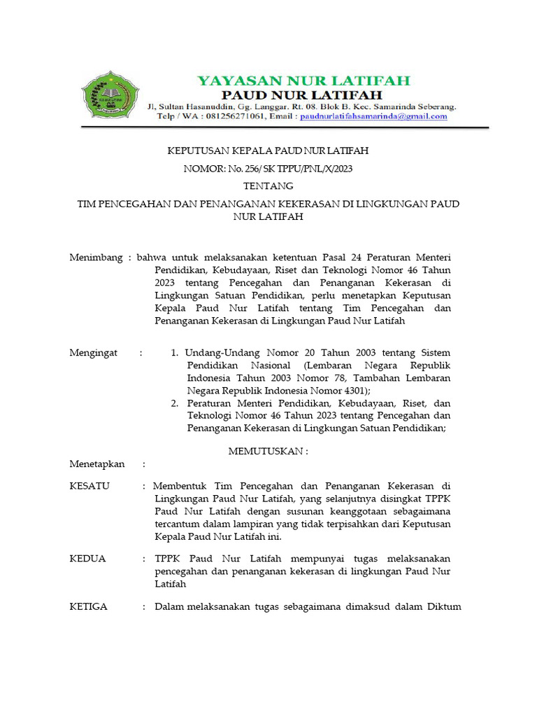 Contoh SK TPPK | PDF