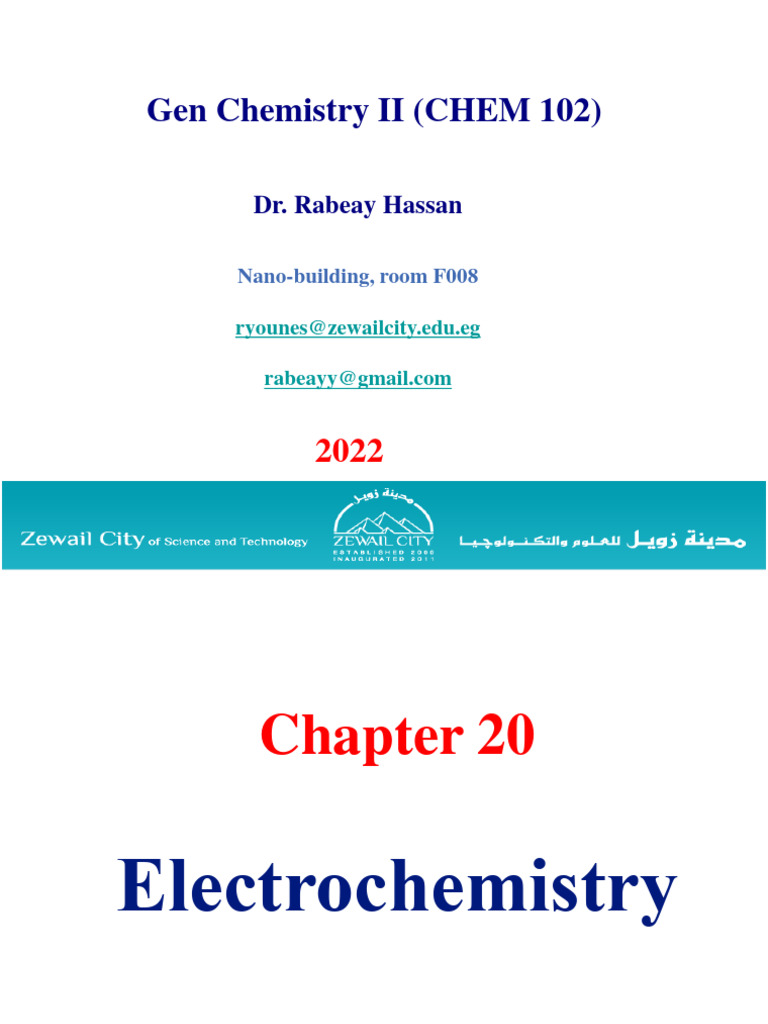 Chapter 20 - Modified by Rabeay - 2022 | PDF | Electrochemistry | Redox