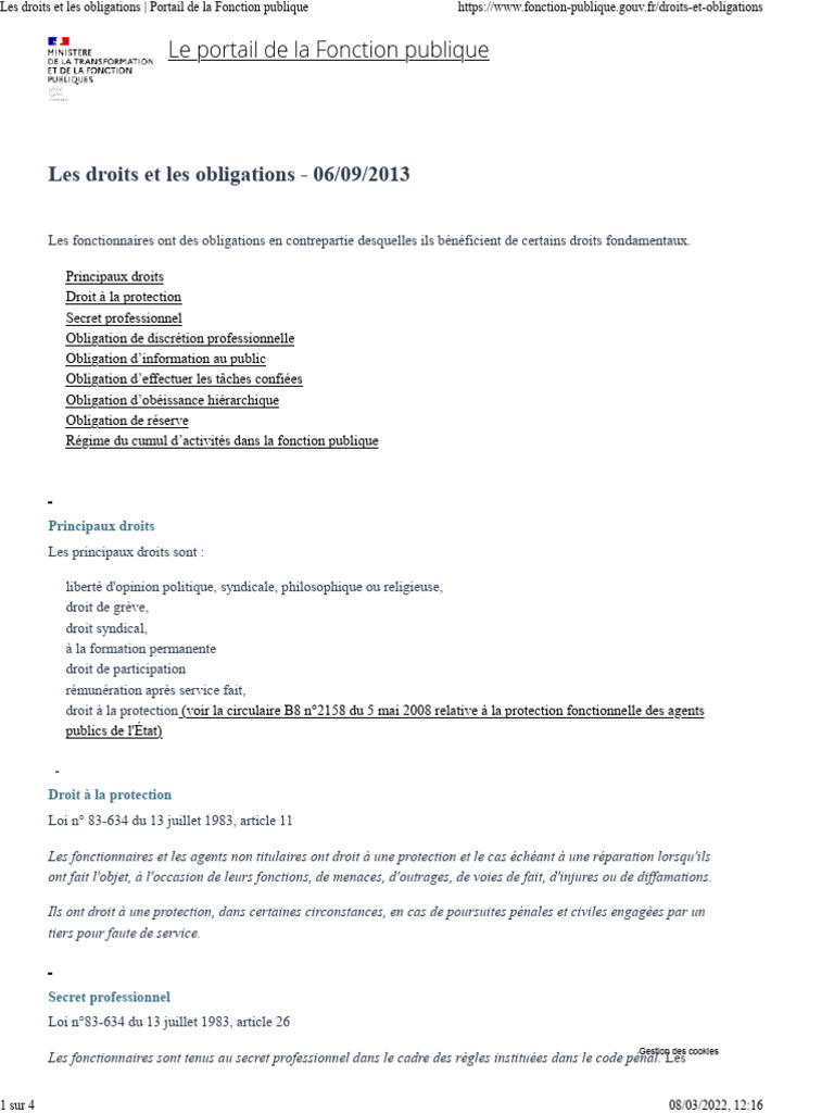 Droits et obligations des fonctionnaires | PDF | Loi | Liberté d'expression