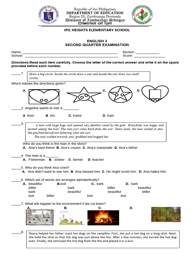 Grade 3 English 2nd Quarter Test Questionnaire PDF