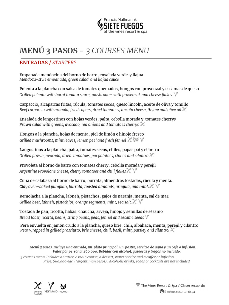 Menú de Cena de Tres Pasos | PDF | ensalada | Comida y bebida
