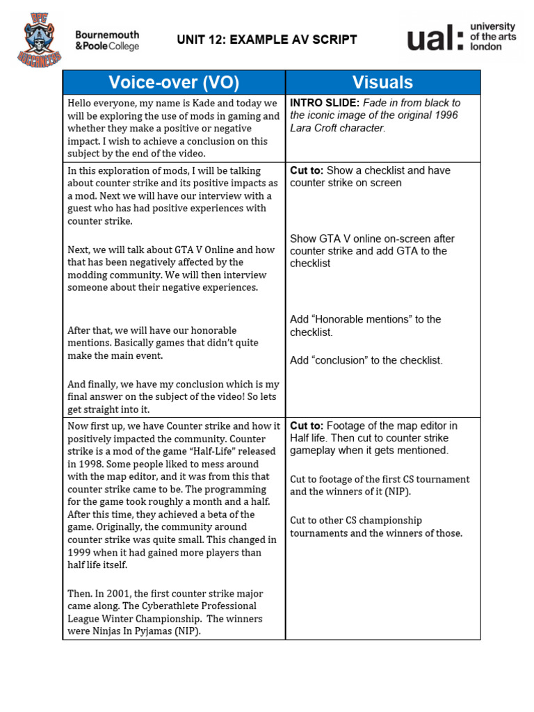 Unit 12 yr2 av script pdf minecraft video games
