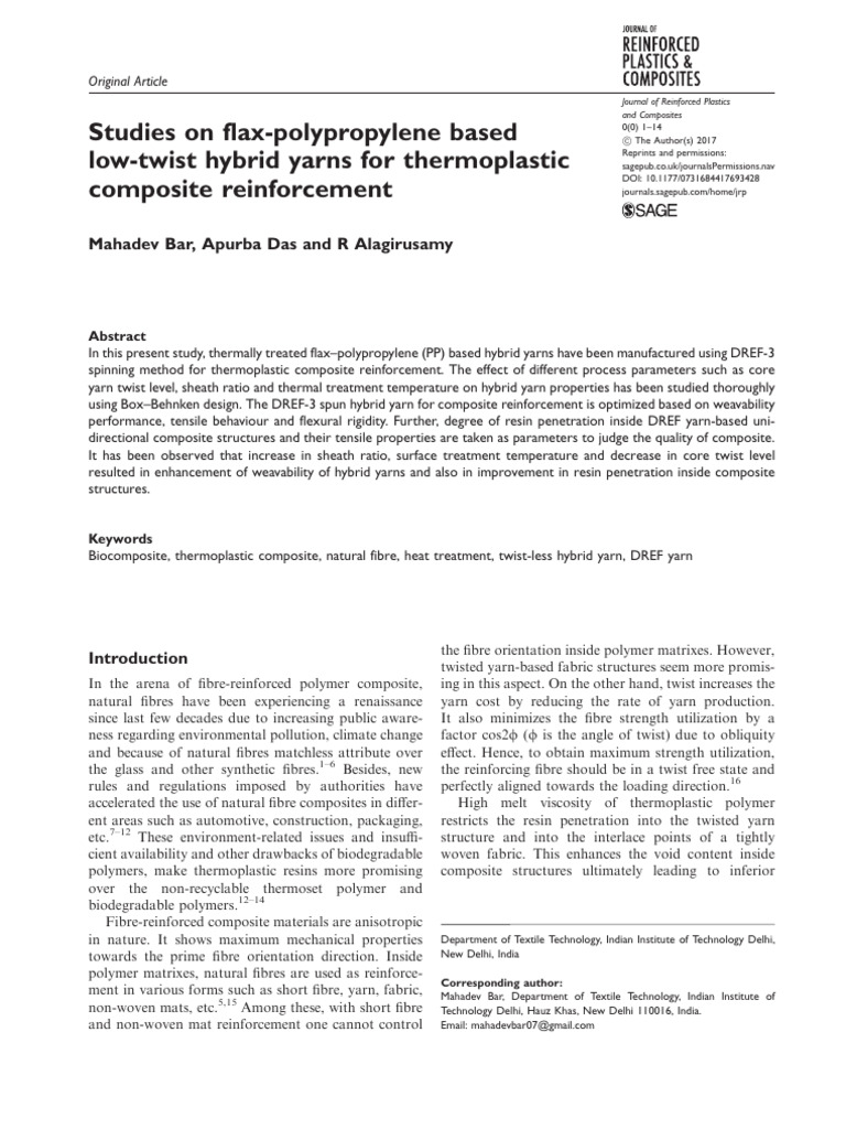 Flax-PP Hybrid Yarns for Composites | PDF | Composite Material | Fibre ...