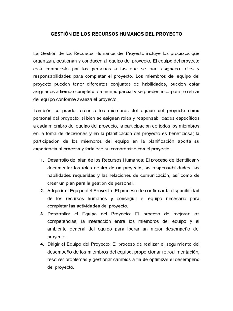 Gestión de Recursos Humanos en Proyectos | PDF | Gestión de recursos ...