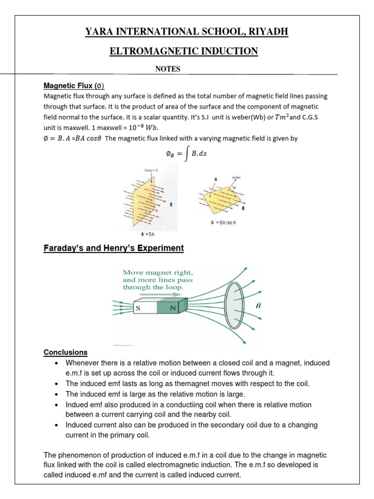 ELECTROMAGNETIC INDUCTION (Notes) | Download Free PDF | Electromagnetic ...