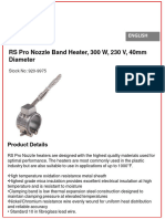 Datasheet: RS Pro Nozzle Band Heater, 300 W, 230 V, 40mm Diameter