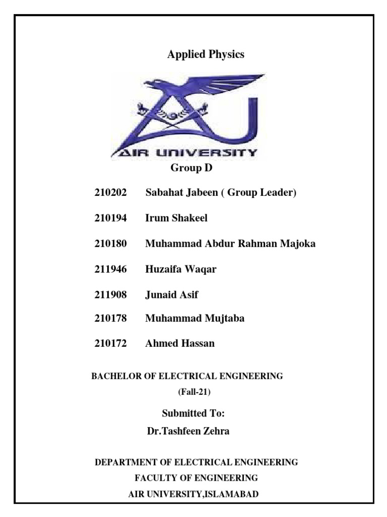 Applied Physics Assignment 5 Group D | PDF
