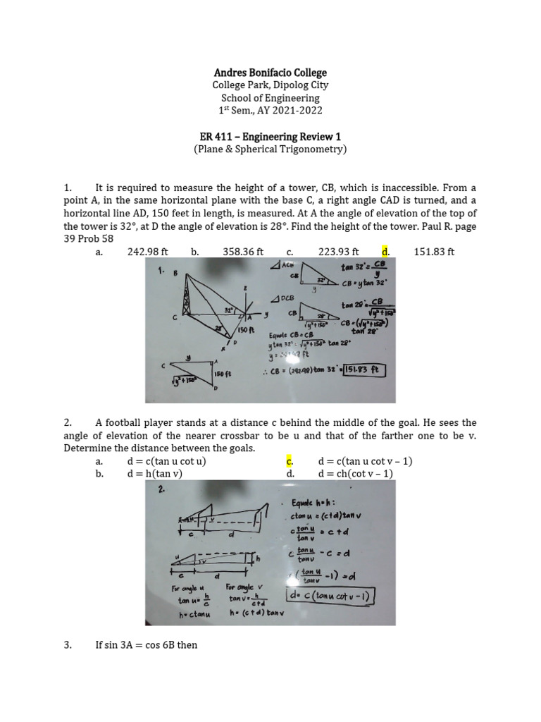 Trigonometry Review PDF Triangle Angle