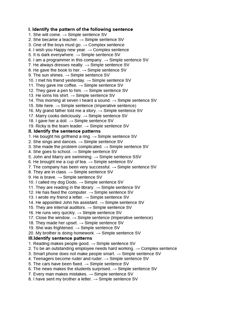 Sentence patterns pdf