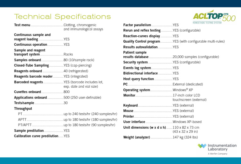 ACL TOP 500 Specifications Sheet PDF Computer Science Software