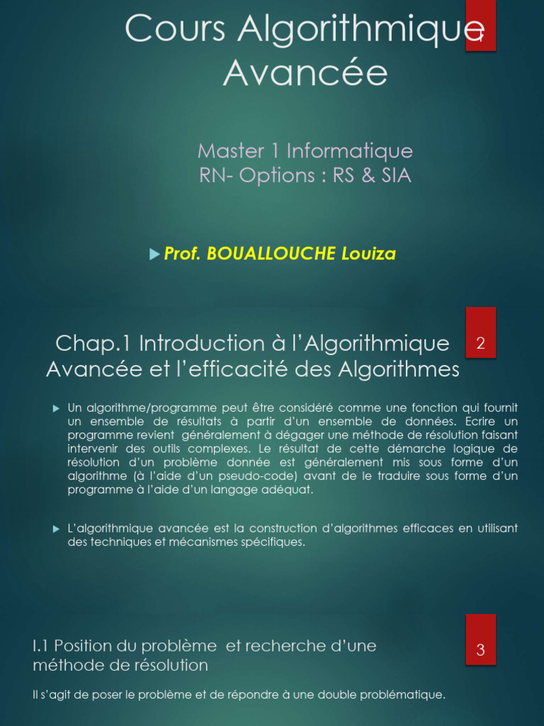 Algorithmique Avancée et Efficacité | PDF | Programme informatique ...