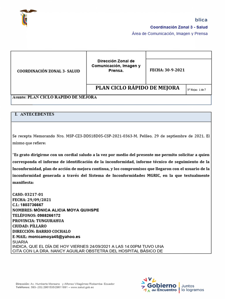Plan de Mejora Continua en Salud | PDF | Cognición | Servicios públicos