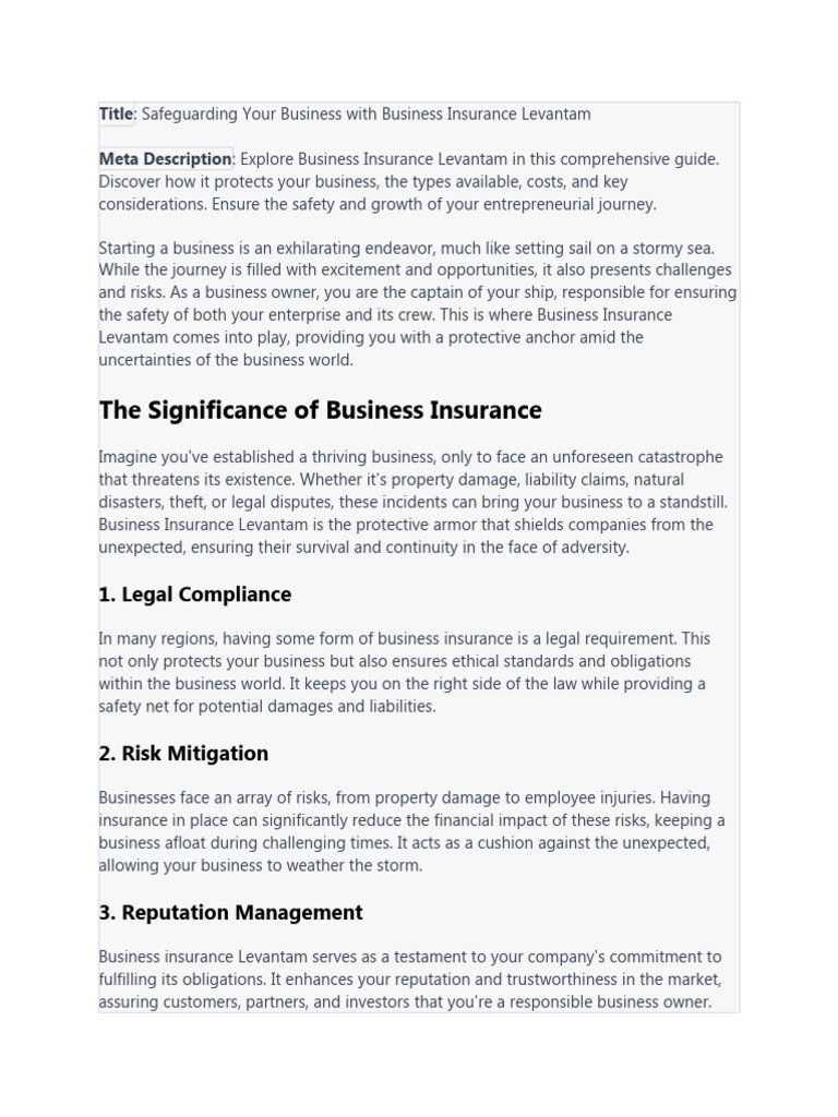 Business Insurance Levantam Guide | PDF | Insurance | Professional ...