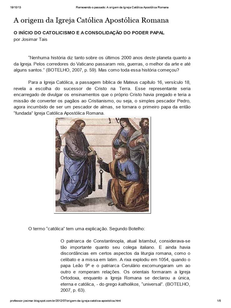 Origem da Igreja Católica Apostólica Romana | PDF | Igreja católica ...