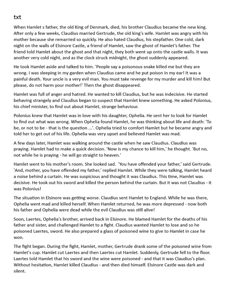 Hamlet Summary PDF Hamlet Plays Based On European Myths And Legends