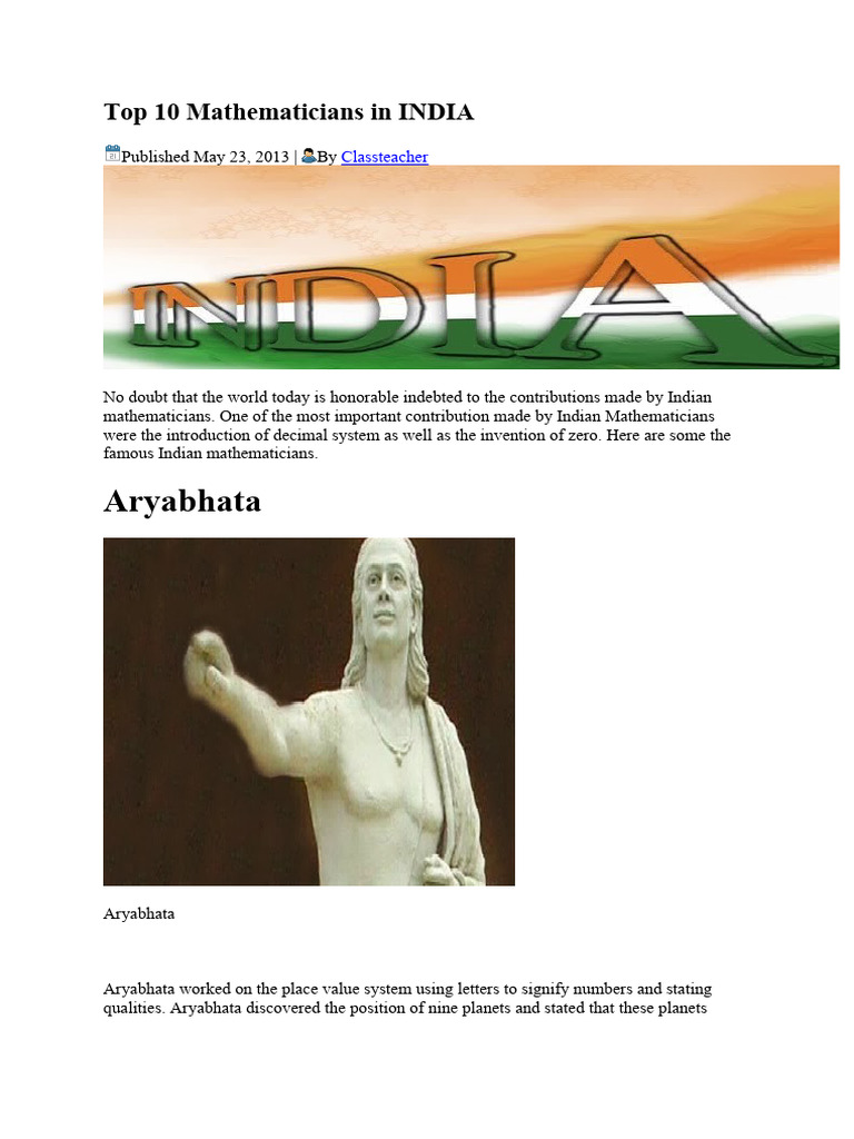 Indian Mathematician | PDF | Pi | Mathematics