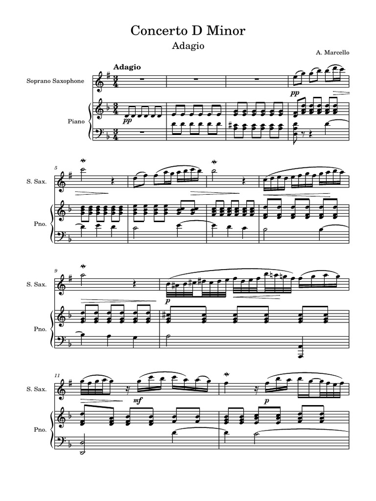 Oboe Concerto in D Minor Alessandro Marcello PDF Compositions For