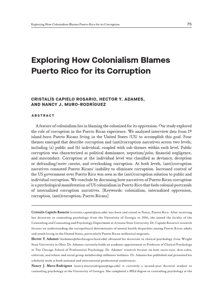 How Colonialism Blames Pr Pdf Puerto Rico Corruption