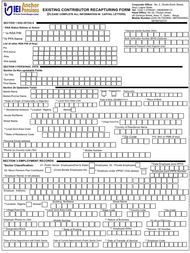 RSA PIN and Pension Contributor Form | PDF | Pension | Privacy