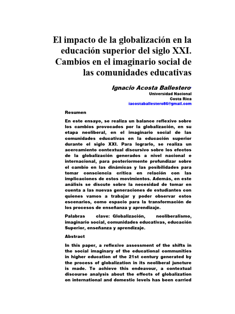 El impacto de la globalización en la educación superior del siglo XXI ...