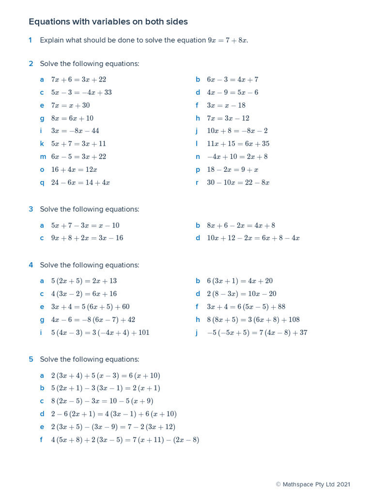 Equations with Variables on Both Sides | PDF | Length | Applied Mathematics