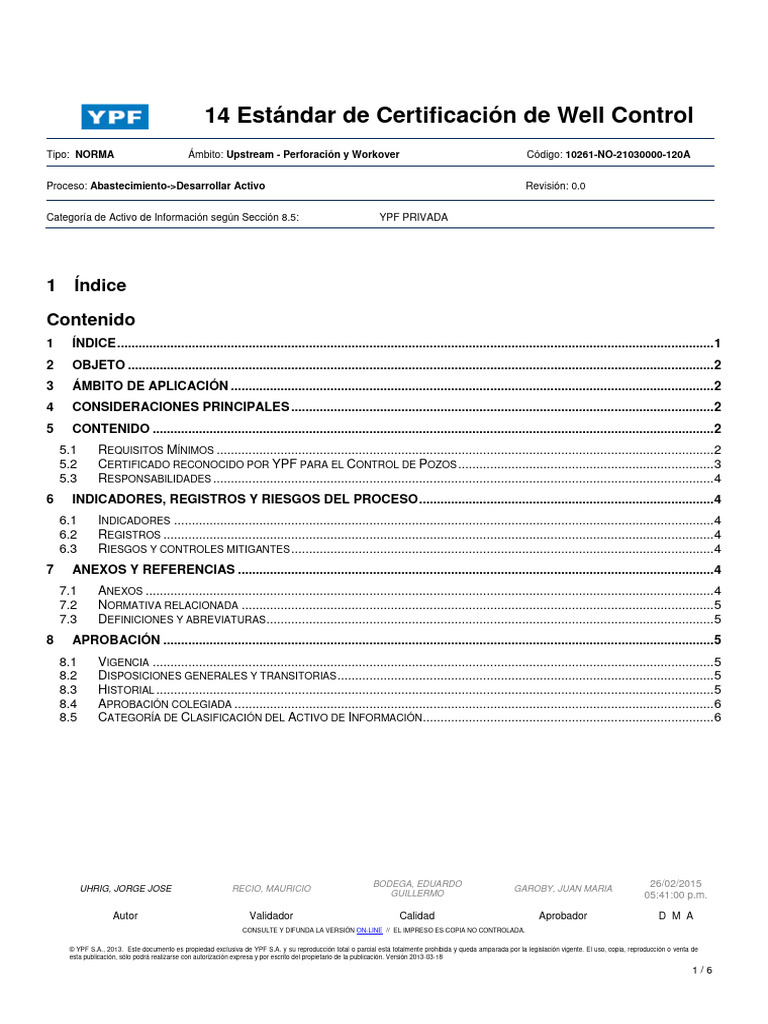 Estándar de Certificación de Well Control | PDF | Business | Negocios ...