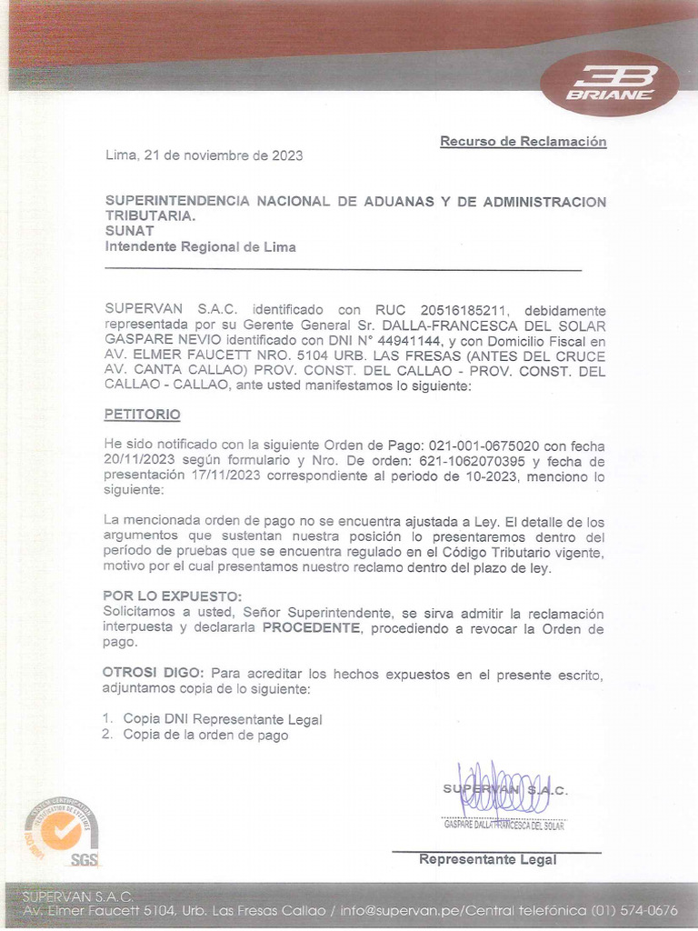 Escrito Orden de Pago | PDF | Gobierno | Economias
