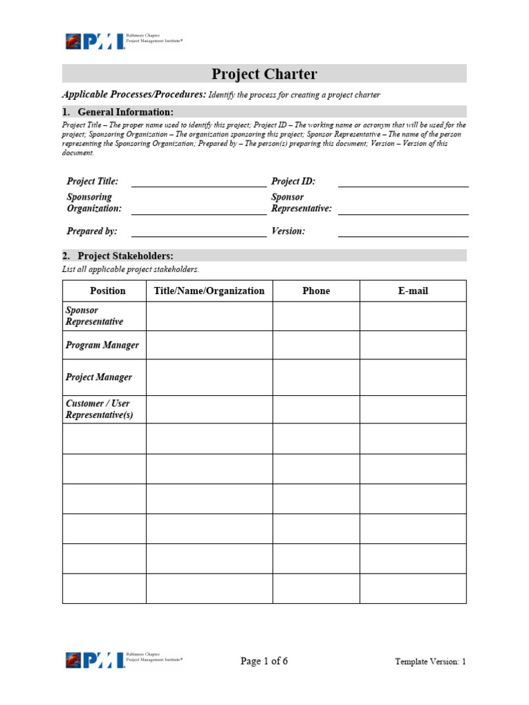 Project Charter Template PDF Project Management Business