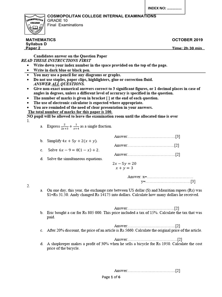 Grade 10 p2 revision pdf numbers mathematics