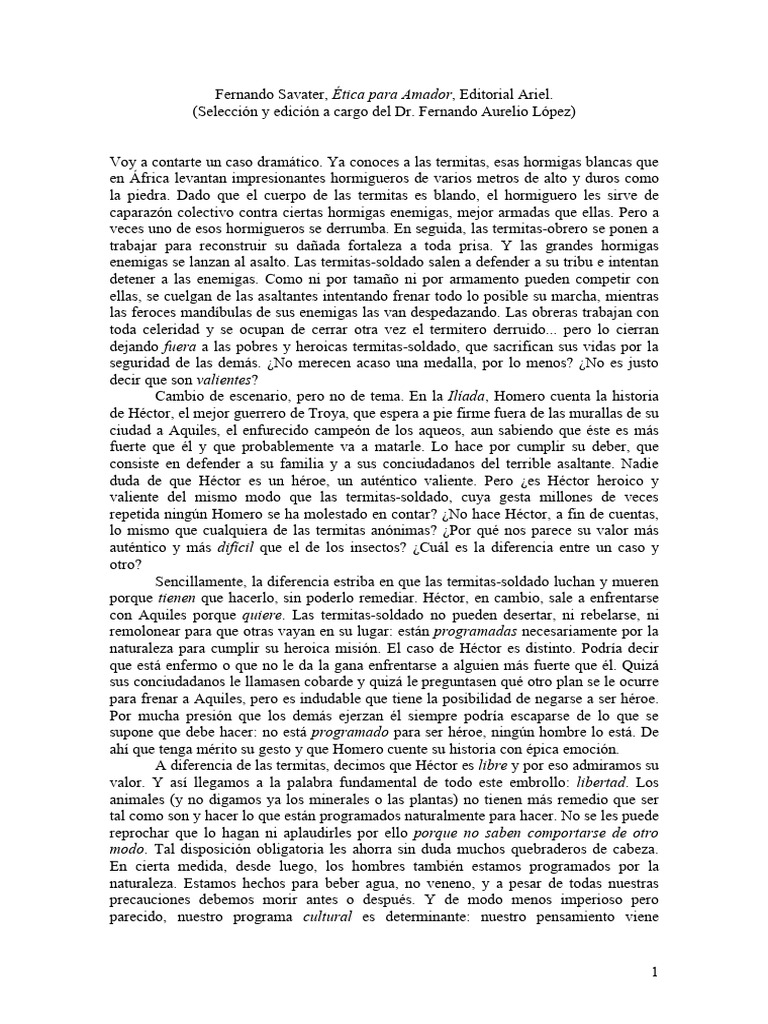 Etica para Amador de Fernando Savater | PDF | Jacob | Libertad
