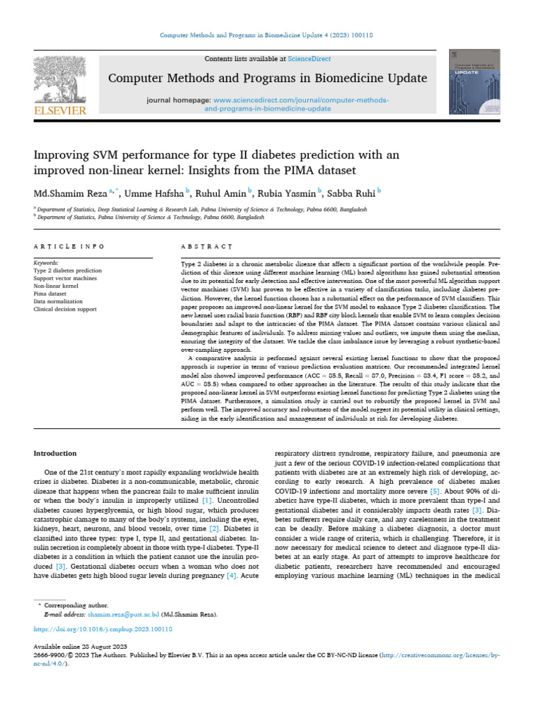 Enhanced SVM for Type II Diabetes Prediction | PDF | Support Vector ...