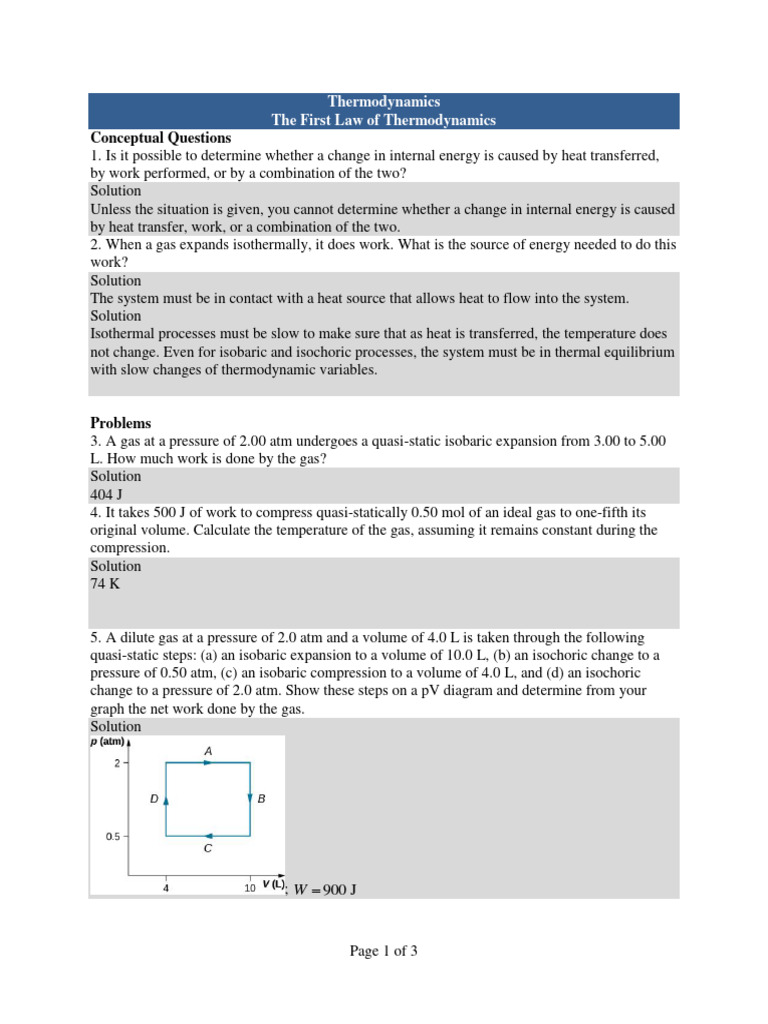 Thermodynamics First Law | PDF | Gases | Heat
