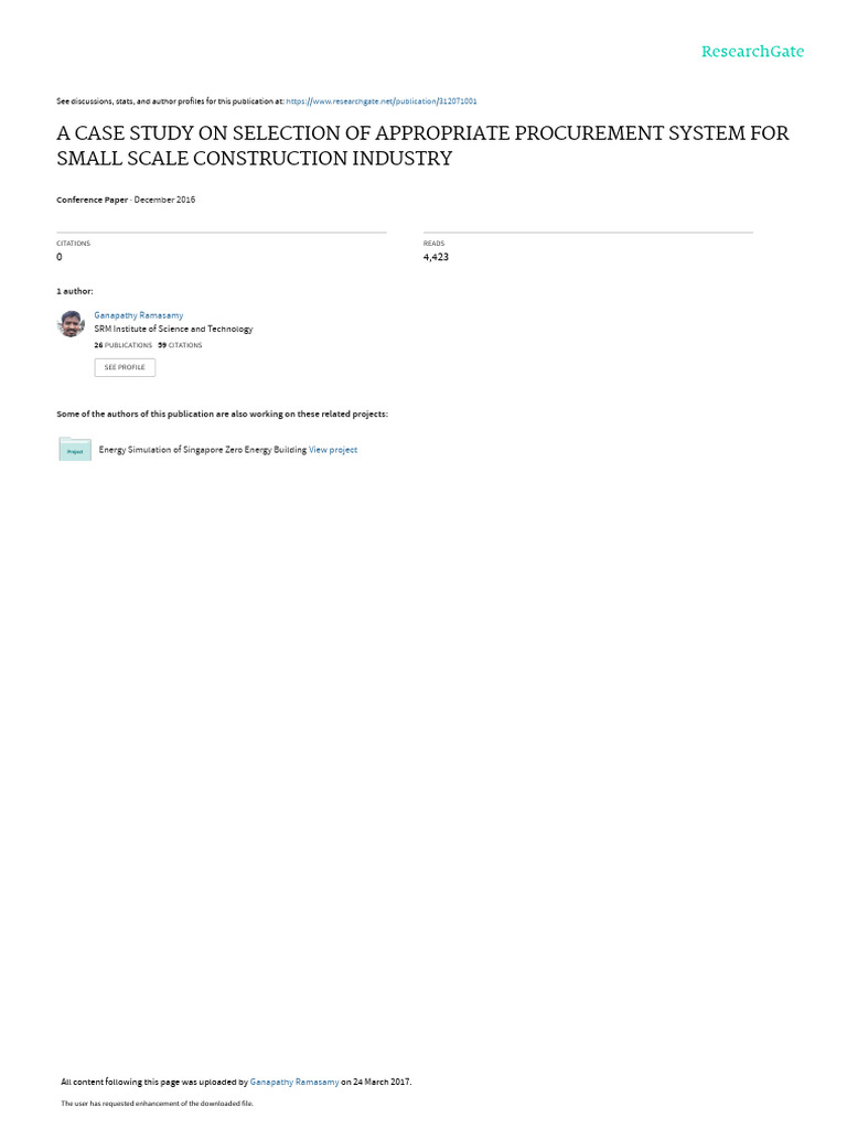 A Case Study On Selection of Appropriate Procurement System For Small