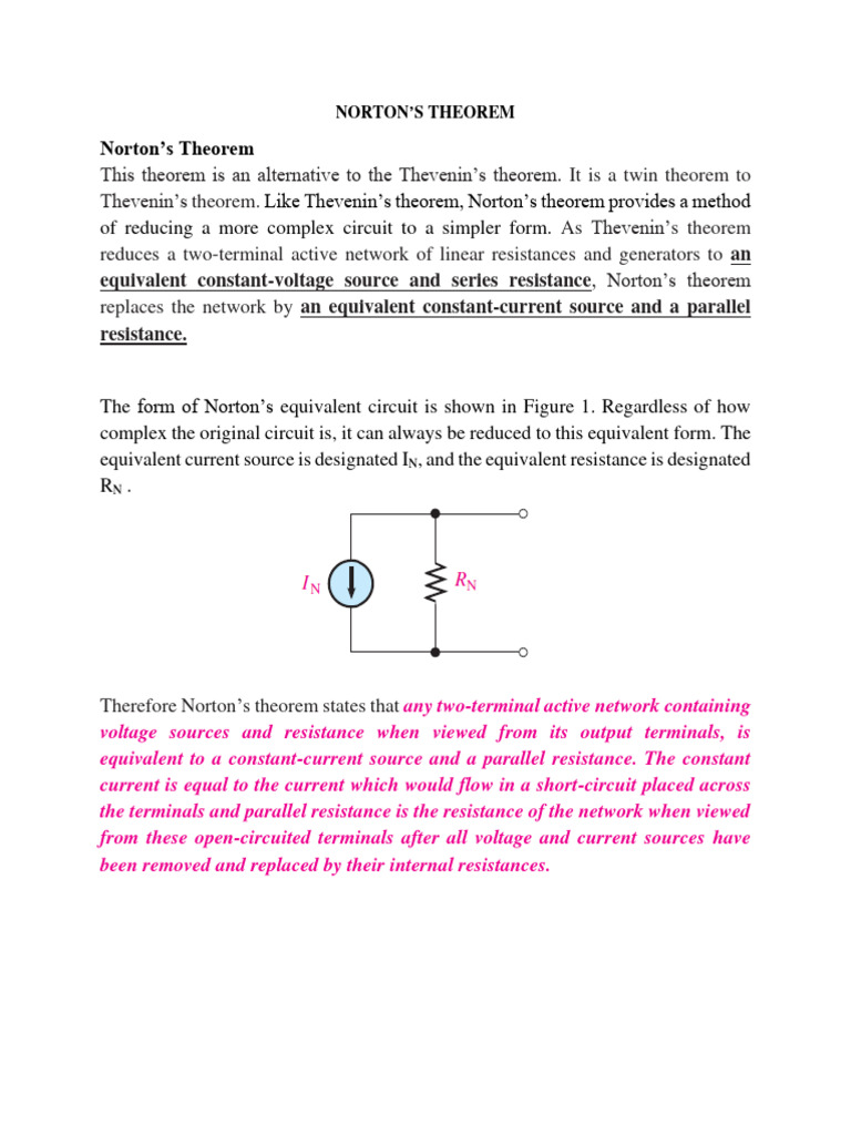 Norton's Theorem | PDF | Electrical Network | Electrical Resistance And ...
